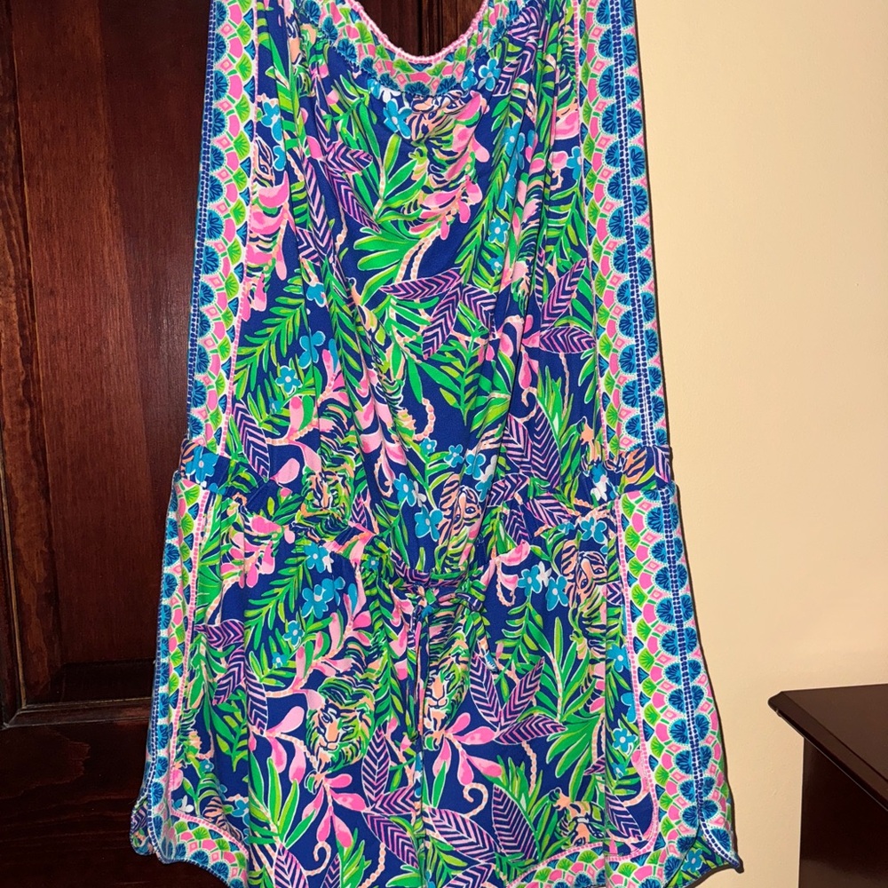 EUC Lilly Pulitzer Large L Rikki Romper Borealis Blue How You like me Prowl